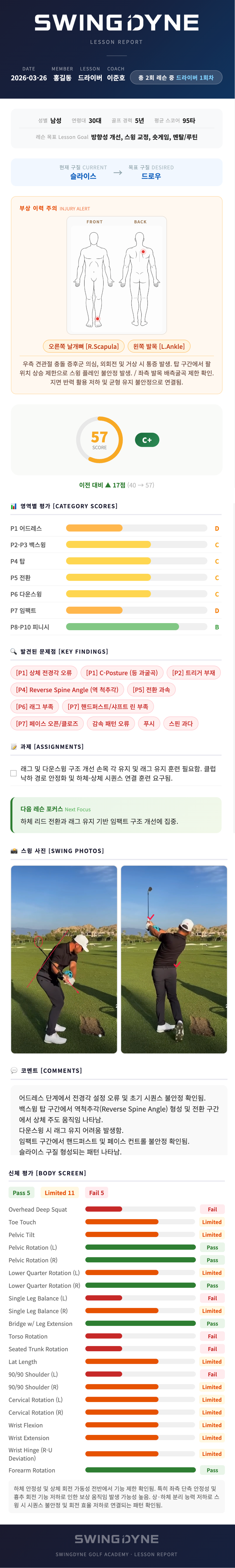 레슨 리포트 — 결과 추적 화면